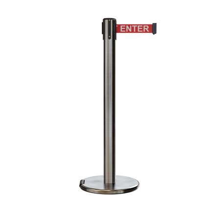 MONTOUR LINE Retractable Belt Stanchion Roller Base, 3ft Sat.Steel Post 14ft. R.Cau ME650-SS-CAURW-140